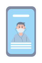 Poster - young man wearing face mask listen music in smartphone