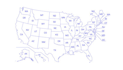  Outline Political US Map with titles of the states. All USA regions are separated and named in a layer panel.