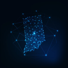 Wall Mural - Indiana state USA map glowing silhouette made of stars lines dots triangles, low polygonal shapes.