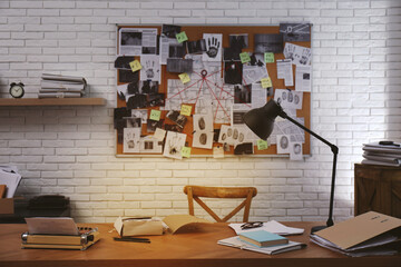 Wall Mural - Detective office interior with workplace and investigation board