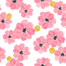 Seamless Abstract Flowers Pattern. Watercolor Pink Floral Vector Background