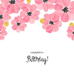 Wall Mural - Abstract vector celebration background with pink watercolor flowers and place for text. Birthday card design