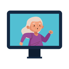 Wall Mural - cute old woman running character in desktop