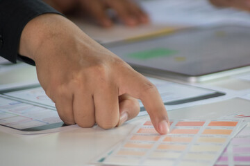 close-up view of young ui development team working together in office