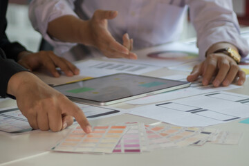 close-up view of young ui development team working together in office