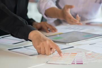 close-up view of young ui development team working together in office