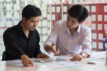 close-up view of young ui development team working together in office