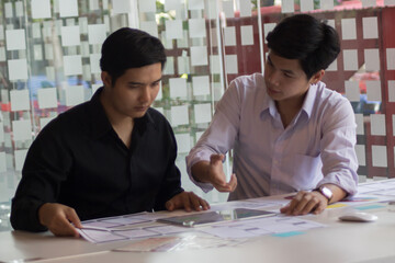 close-up view of young ui development team working together in office