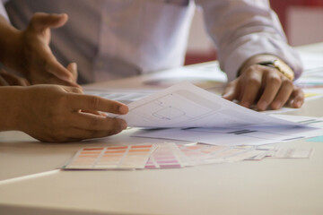 close-up view of young ui development team working together in office