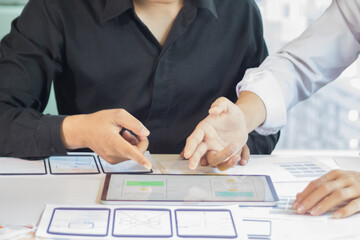 close-up view of young ui development team working together in office