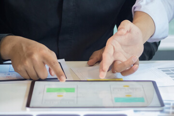 close-up view of young ui development team working together in office