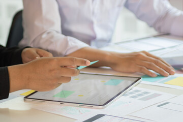 close-up view of young ui development team working together in office