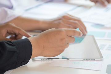 close-up view of young ui development team working together in office