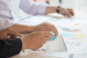 close-up view of young ui development team working together in office