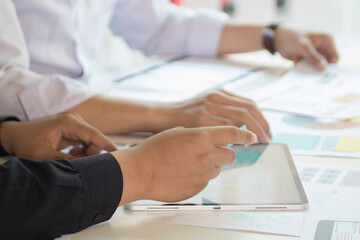close-up view of young ui development team working together in office