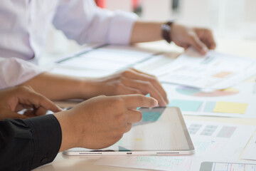 close-up view of young ui development team working together in office
