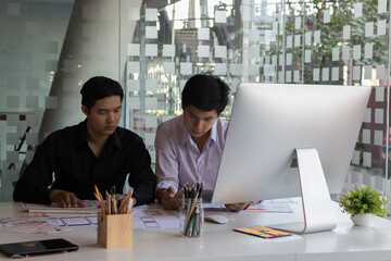 close-up view of young ui development team working together in office