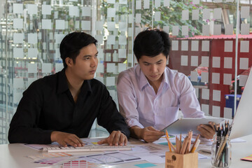 close-up view of young ui development team working together in office