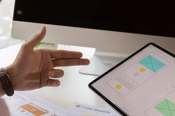 close-up view of young ui development team working together in office