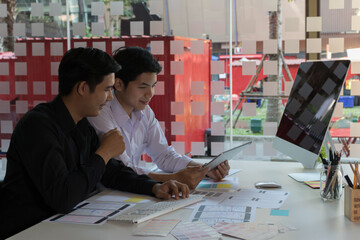 close-up view of young ui development team working together in office