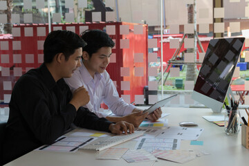 close-up view of young ui development team working together in office