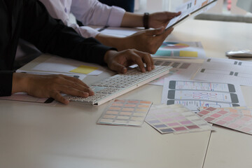 close-up view of young ui development team working together in office