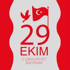 Poster - 29 ekim Cumhuriyet Bayrami kutlu olsun, turkey republic day, date celebration flag and bird