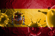 VIRUS WITH Spain FLAG, CORONAVIRUS, Flu coronavirus floating, micro view, pandemic virus infection, asian flu ,covid,covid19, covid-19 3D RENDER.