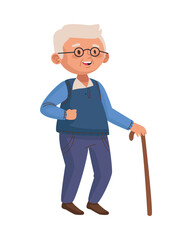 Sticker - old man eldery walking with cane character