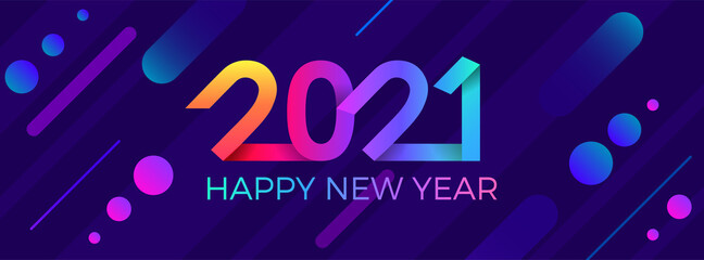 Wall Mural - 2021 Happy New Year. Paper Memphis geometric bright style for holidays flyers, greetings, invitations, Happy New Year or Merry Christmas cards. Holiday background, poster, banner. Vector Illustration.