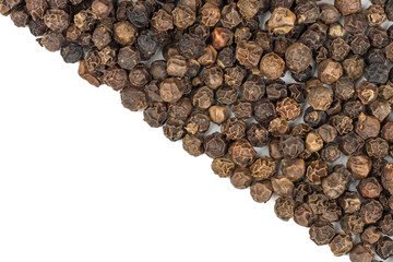 Wall Mural - Black pepper peas isolated on white, top view