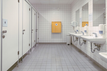 Public toilet, restroom, lavatory doors, baby changing table