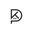 letter pk home shape simple geometric line symbol logo vector