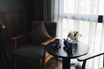 Wall Mural - Wooden black and grey modern table and desk in bedroom