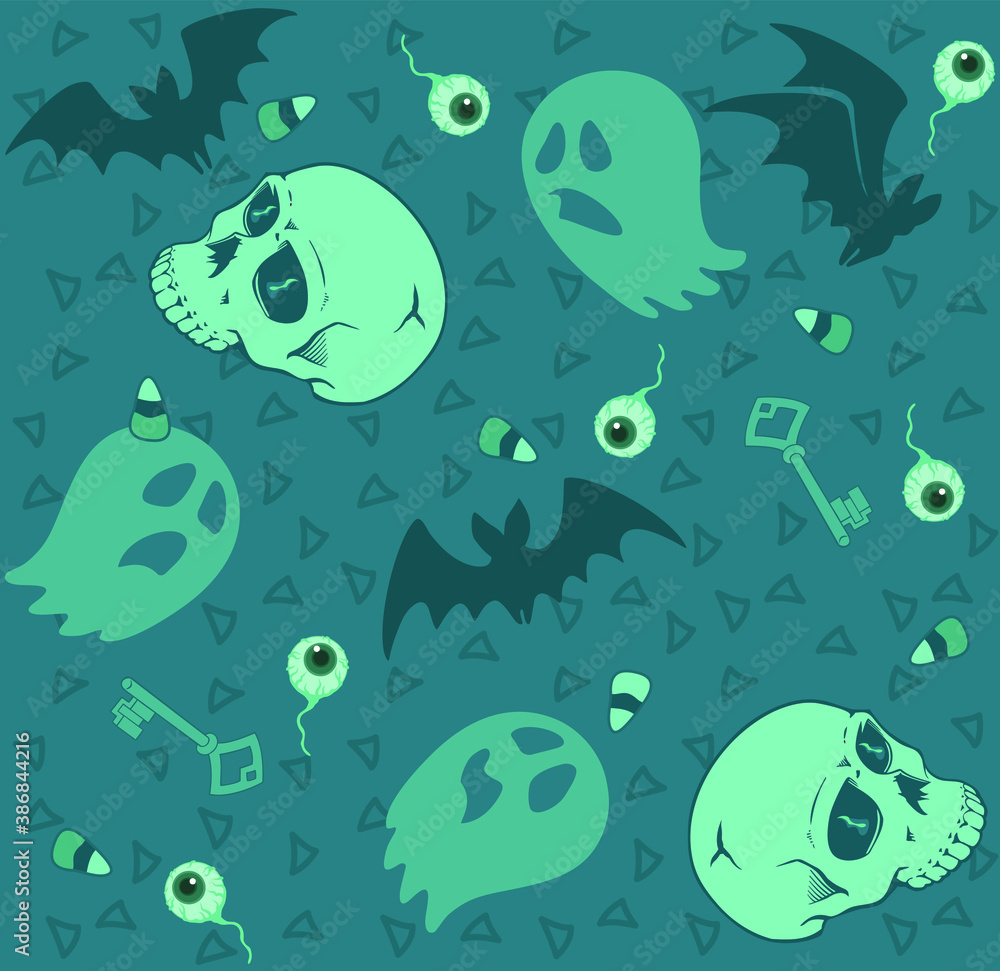 Seamless pattern hallowen skull and bat designs. Modern wallpaper ...