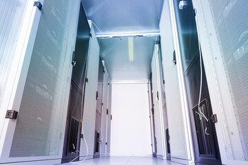 Server room with a row of server racks