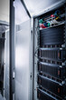 Racks filled with data storage hardware inside internet datacenter