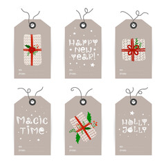 Wall Mural - Collection of Christmas tags with gifts and holiday wishes