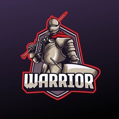 Knight warrior holding a sword mascot logo template.