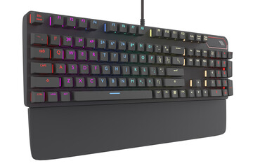 Black computer keyboard with rgb color isolated on white with clipping path.