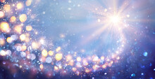 Magic Abstract Christmas Star In Shiny Sky - Defocused Lights - Contain Illustration