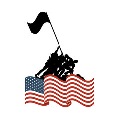 Sticker - soldiers lifting united states of america flag