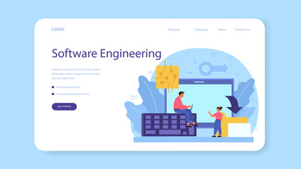 IT education web banner or landing page. Student write software