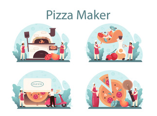Wall Mural - pizzeria concept set. chef cooking tasty delicious pizza. italian