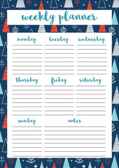 Wall Mural - Weekly planner for diary, organiser, notebook. Printable A4 planner. Vector Illustration.