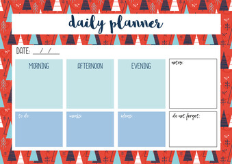 Wall Mural - Daily planner for diary, organiser, notebook. Printable A4 planner. Vector Illustration.