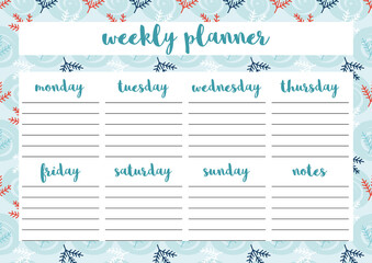 Wall Mural - Weekly planner for diary, organiser, notebook. Printable A4 planner. Vector Illustration.