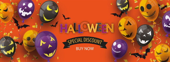 halloween special discount balloons faces white header