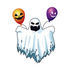 Poster - halloween ghost floating and balloons helium character icon