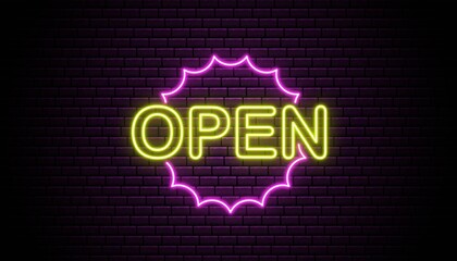 Wall Mural - Open neon sign background wall template.